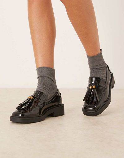 ASOS DESIGN ASOS DESIGN Matrix square toe tassel detail loafers in black