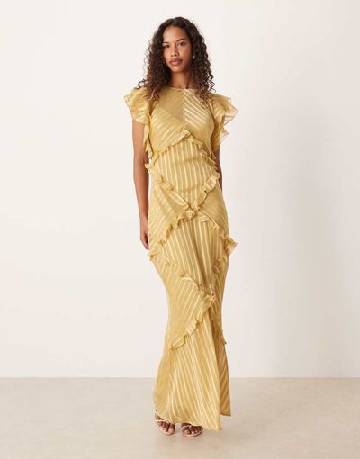 ASOS DESIGN ASOS DESIGN maxi dress with frill body detailing in yellow stripes-Multi