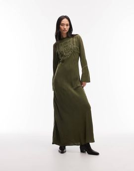 ASOS DESIGN ASOS DESIGN maxi tee dress in washed green with lace trim inserts-Gray