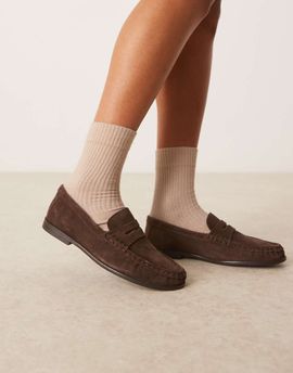ASOS DESIGN ASOS DESIGN Mayfair premium ruched loafers in brown suede