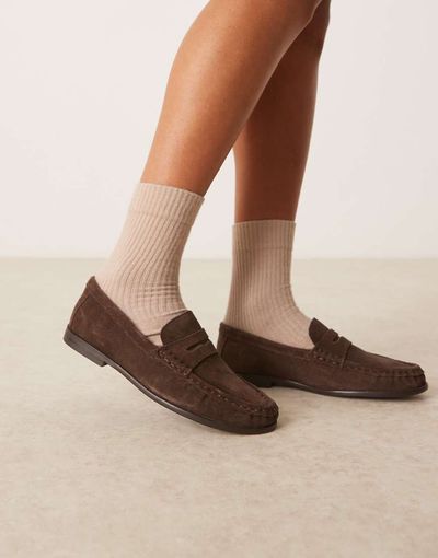 ASOS DESIGN ASOS DESIGN Mayfair premium ruched loafers in brown suede