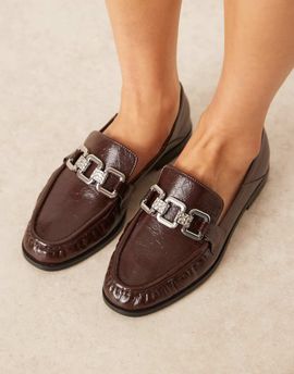 ASOS DESIGN ASOS DESIGN Melrose chain detail ruched loafers in brown