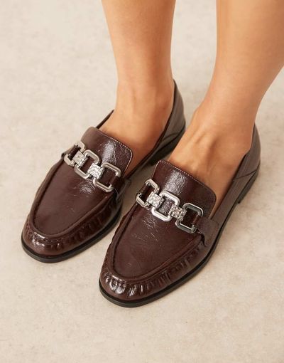ASOS DESIGN ASOS DESIGN Melrose chain detail ruched loafers in brown