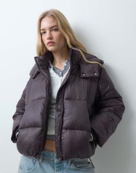 ASOS DESIGN ASOS DESIGN mercerized short hooded padded jacket in choc plum-Brown