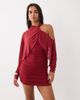 ASOS DESIGN ASOS DESIGN mesh asymmetric ruched mini dress with batwing sleeve in wine-RED - 1