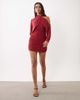 ASOS DESIGN ASOS DESIGN mesh asymmetric ruched mini dress with batwing sleeve in wine-RED - 2