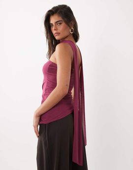 ASOS DESIGN ASOS DESIGN mesh bubble scarf top with knot in raspberry-pink