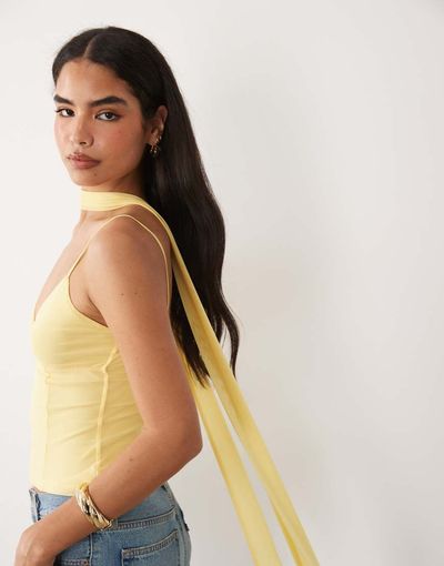 ASOS DESIGN ASOS DESIGN mesh cami top with scarf detail in yellow