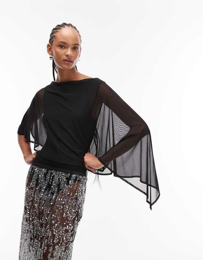 ASOS DESIGN ASOS DESIGN mesh cape bodysuit in black