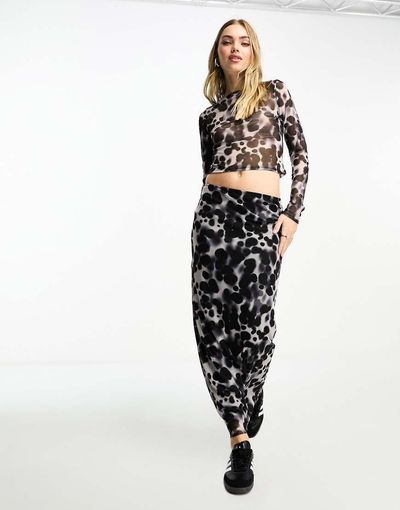 ASOS DESIGN ASOS DESIGN mesh column maxi skirt in animal print - part of a set-Multi