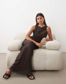 ASOS DESIGN ASOS DESIGN mesh cutaway slinky maxi dress in chocolate-Brown