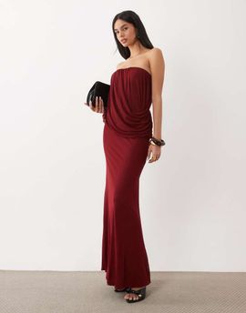 ASOS DESIGN ASOS DESIGN mesh drape bandeau maxi dress in wine-Red