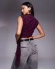 ASOS DESIGN ASOS DESIGN mesh draped scarf detail top with grown on neck in fig-Purple - 2