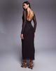 ASOS DESIGN ASOS DESIGN mesh long sleeve slash neck open back maxi dress with sash in chocolate-Brown - 2