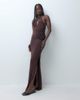 ASOS DESIGN ASOS DESIGN mesh mandarin collar maxi dress with floral applique detail in chocolate-Brown - 1