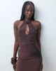 ASOS DESIGN ASOS DESIGN mesh mandarin collar maxi dress with floral applique detail in chocolate-Brown - 3