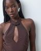 ASOS DESIGN ASOS DESIGN mesh mandarin collar maxi dress with floral applique detail in chocolate-Brown - 4