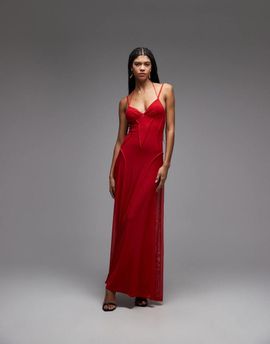 ASOS DESIGN ASOS DESIGN mesh maxi dress with exposed seam detail in red