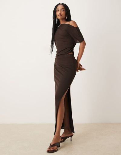 ASOS DESIGN ASOS DESIGN mesh maxi skirt in chocolate - part of a set-Brown