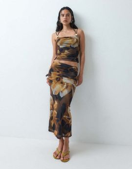 ASOS DESIGN ASOS DESIGN mesh midi skirt with ruching in blurred floral - part of a set-Multi