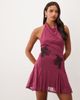 ASOS DESIGN ASOS DESIGN mesh mini dress with floral applique details in plum-PURPLE - 1