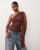 ASOS DESIGN ASOS DESIGN mesh one-shoulder sash top with bandeau detail in brown - 1