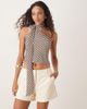 ASOS DESIGN ASOS DESIGN mesh one-shoulder scarf detail top in chocolate and white stripe-Multi - 1