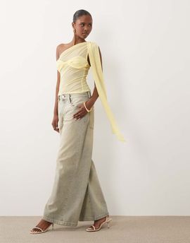 ASOS DESIGN ASOS DESIGN mesh one shoulder sash top with bandeau detailing in yellow