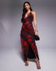 ASOS DESIGN ASOS DESIGN mesh plunge halter midi dress with wrap skirt in abstract red and blue print-Multi - 1