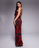 ASOS DESIGN ASOS DESIGN mesh plunge halter midi dress with wrap skirt in abstract red and blue print-Multi - 4