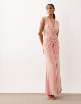ASOS DESIGN ASOS DESIGN mesh plunge wrap detail maxi dress in baby pink
