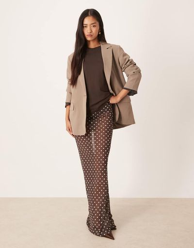 ASOS DESIGN ASOS DESIGN mesh sheer maxi skirt in brown polka dot
