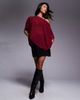 ASOS DESIGN ASOS DESIGN mesh sheer slouchy longline off-shoulder cape top in burgundy-Red - 1
