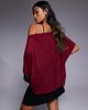 ASOS DESIGN ASOS DESIGN mesh sheer slouchy longline off-shoulder cape top in burgundy-Red - 2