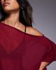 ASOS DESIGN ASOS DESIGN mesh sheer slouchy longline off-shoulder cape top in burgundy-Red - 3