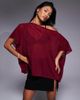 ASOS DESIGN ASOS DESIGN mesh sheer slouchy longline off-shoulder cape top in burgundy-Red - 4