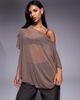 ASOS DESIGN ASOS DESIGN mesh sheer slouchy longline off the shoulder cape top in mocha-Brown - 1