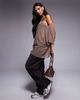ASOS DESIGN ASOS DESIGN mesh sheer slouchy longline off the shoulder cape top in mocha-Brown - 3
