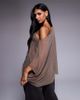 ASOS DESIGN ASOS DESIGN mesh sheer slouchy longline off the shoulder cape top in mocha-Brown - 4