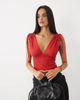 ASOS DESIGN ASOS DESIGN mesh shirred plunge neck top in red - 1