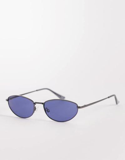 ASOS DESIGN ASOS DESIGN metal fashion glasses in gunmetal frame with blue lens-Gray