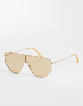 ASOS DESIGN ASOS DESIGN metal frame aviator sunglasses with light brown lens-Gold