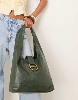 ASOS DESIGN ASOS DESIGN metal hardware tote bag in dark green