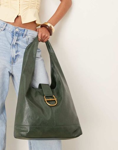 ASOS DESIGN ASOS DESIGN metal hardware tote bag in dark green
