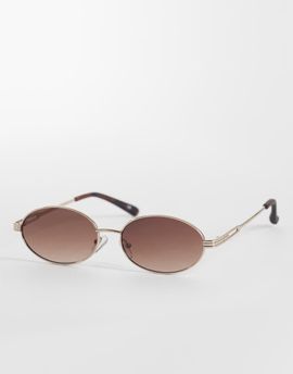 ASOS DESIGN ASOS DESIGN metal oval sunglasses in gold with tort tips-Brown