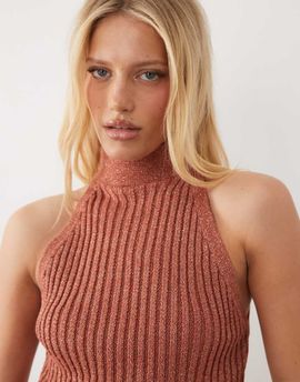 ASOS DESIGN ASOS DESIGN metallic knit asymmetrical halter top in red