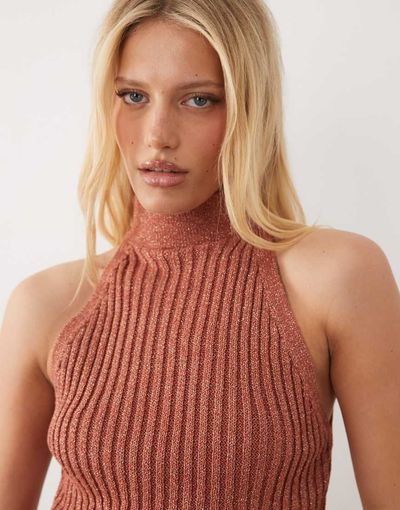ASOS DESIGN ASOS DESIGN metallic knit asymmetrical halter top in red