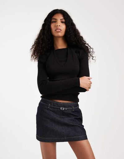 ASOS DESIGN ASOS DESIGN micro mini denim skirt with belt in indigo-Blue
