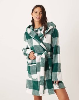 ASOS DESIGN ASOS DESIGN microfleece mini robe in gingham print-Multi