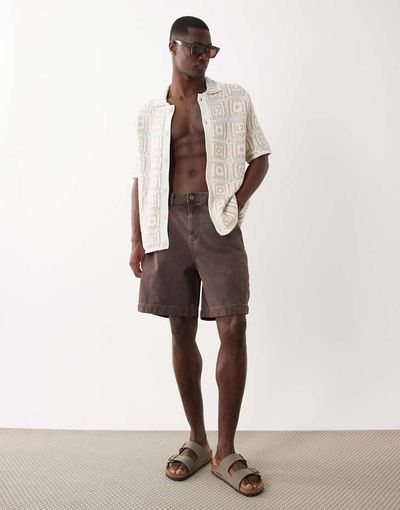 ASOS DESIGN ASOS DESIGN mid length denim jorts in brown overdye